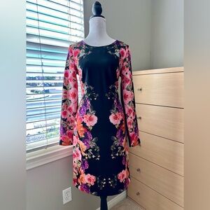 INC International Concepts Black Floral Long Sleeve Dress